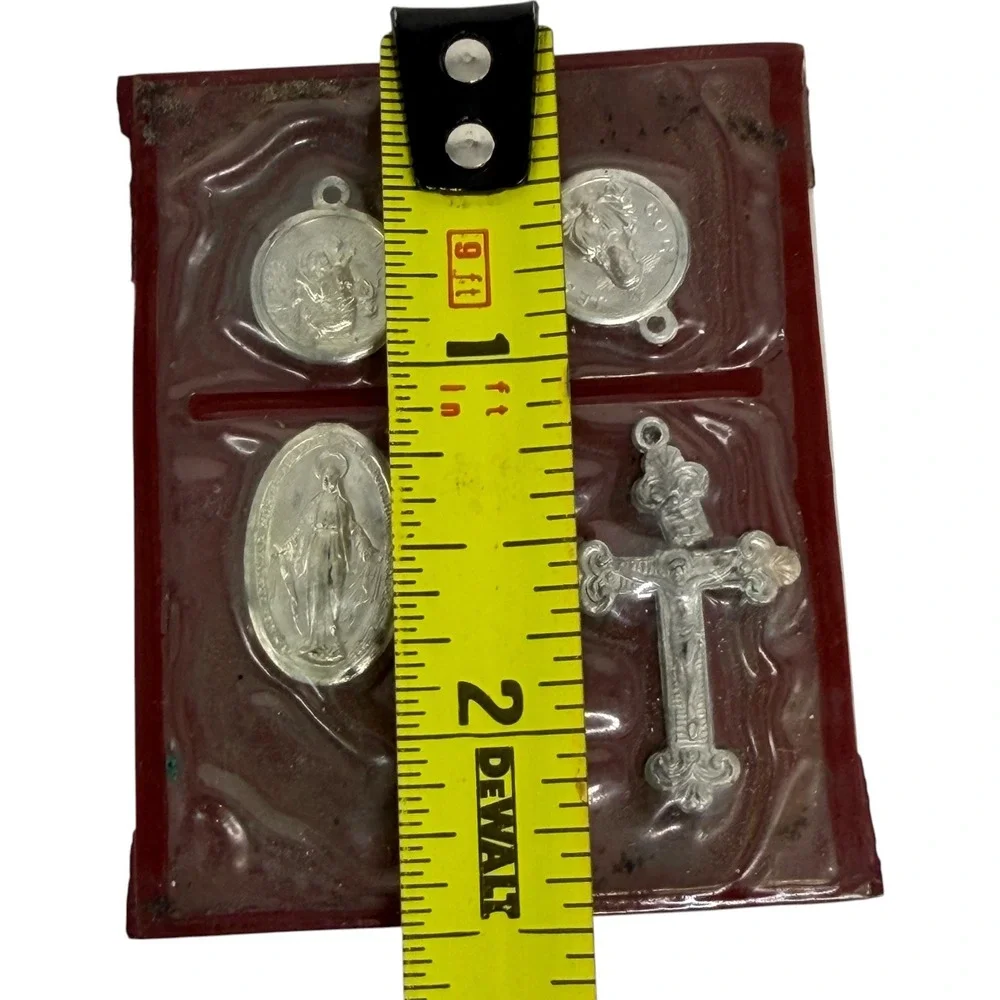 Vintage Catholic Religious Medals Set Miraculous St Christopher Crucifix Charms - Picture 7 of 7